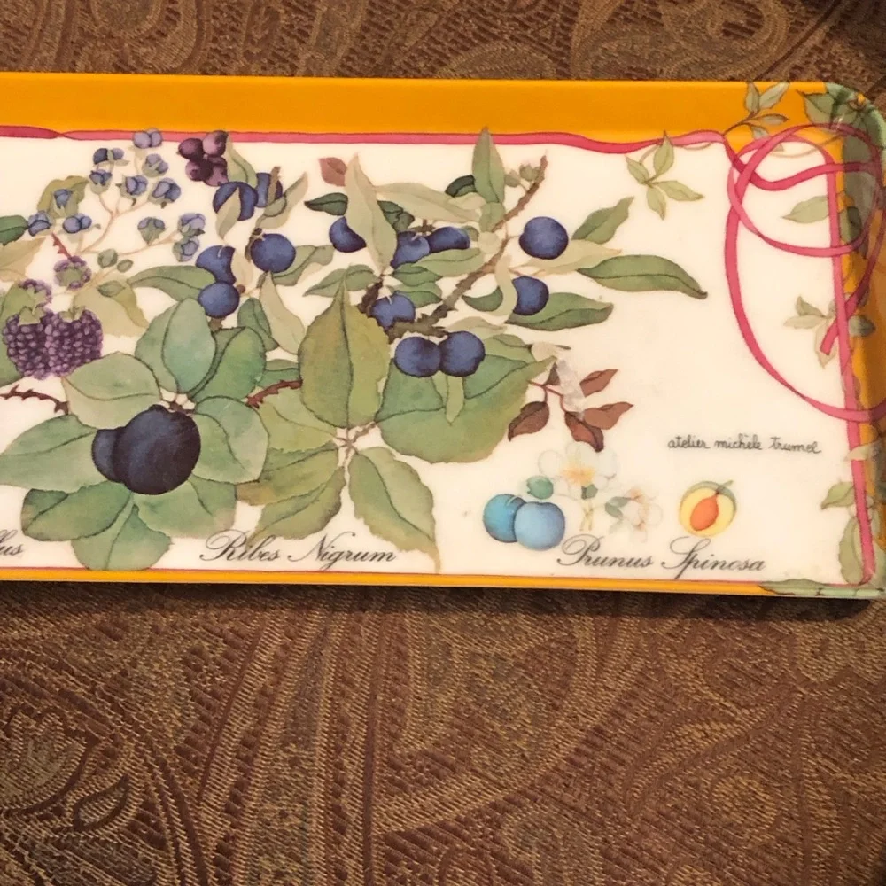 Vintage Botanical Fruit melamine Serving Tray - Yellow Border